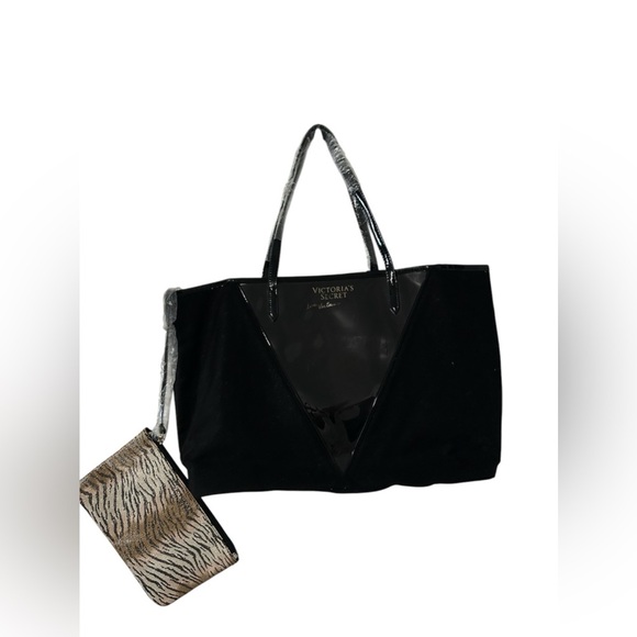 Victoria’s Secret NWT black shoulder tote with attached tiger striped mi… - Picture 2 of 10